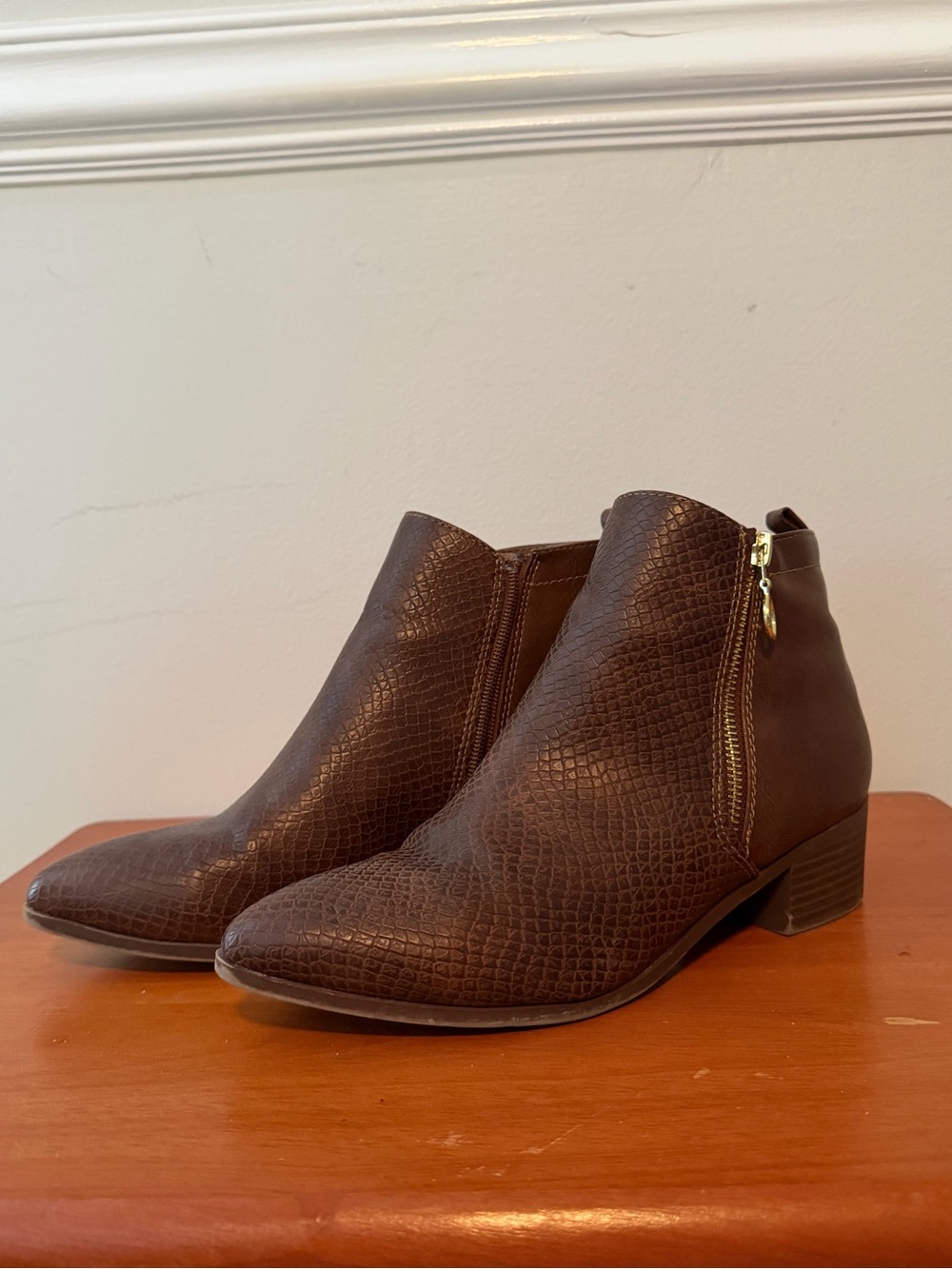 Cityclassified Dark Brown Textured Ankle Booties with Side Zip Detail